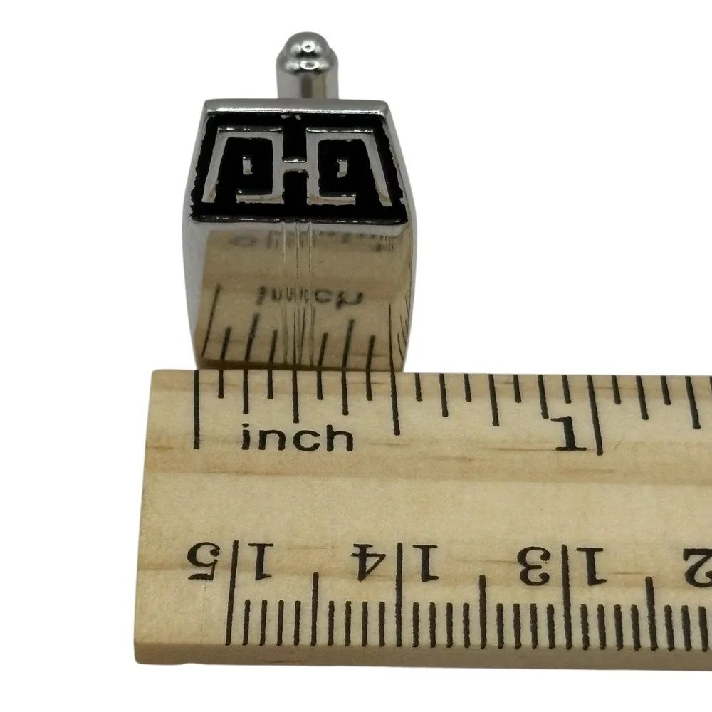HICKOK USA Abstract Cufflinks Vintage MCM Silver Tone Black Accent Ornate Formal